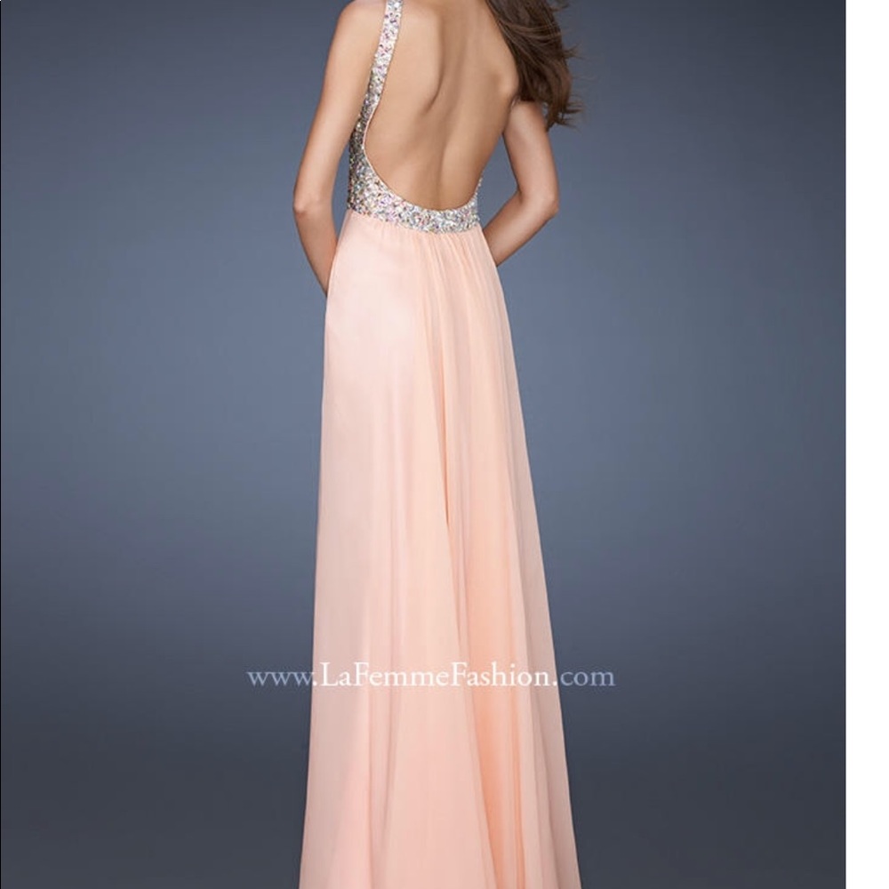 La Femme Apricot Gem V-Neck Prom Dress Gown - Picture 2 of 4